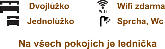 Dvojlůžko Jednolůžko Wifi zdarma Sprcha, Wc  Na všech pokojích je lednička